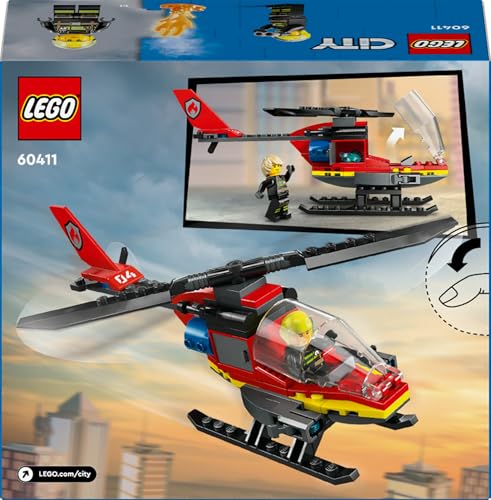 LEGO City L’Hélicoptère de Secours des Pompiers, Ensemble de Construction avec Minifigurines de Pilote Pompier, Cadeau pour Garçons et Filles de 5 Ans ou Plus, Jeu Imaginatif 60411