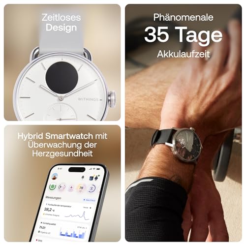 WITHINGS ScanWatch 2 - Connected Healthwatch, Herren Damen, EKG Elektrokardiogramm, SpO2, Temperatur, Schlaftracking, Atemwegsgesundheit, Aktivit&auml;ten, Kalorien, Wasserdicht, 30Tage Akku, Android iOS