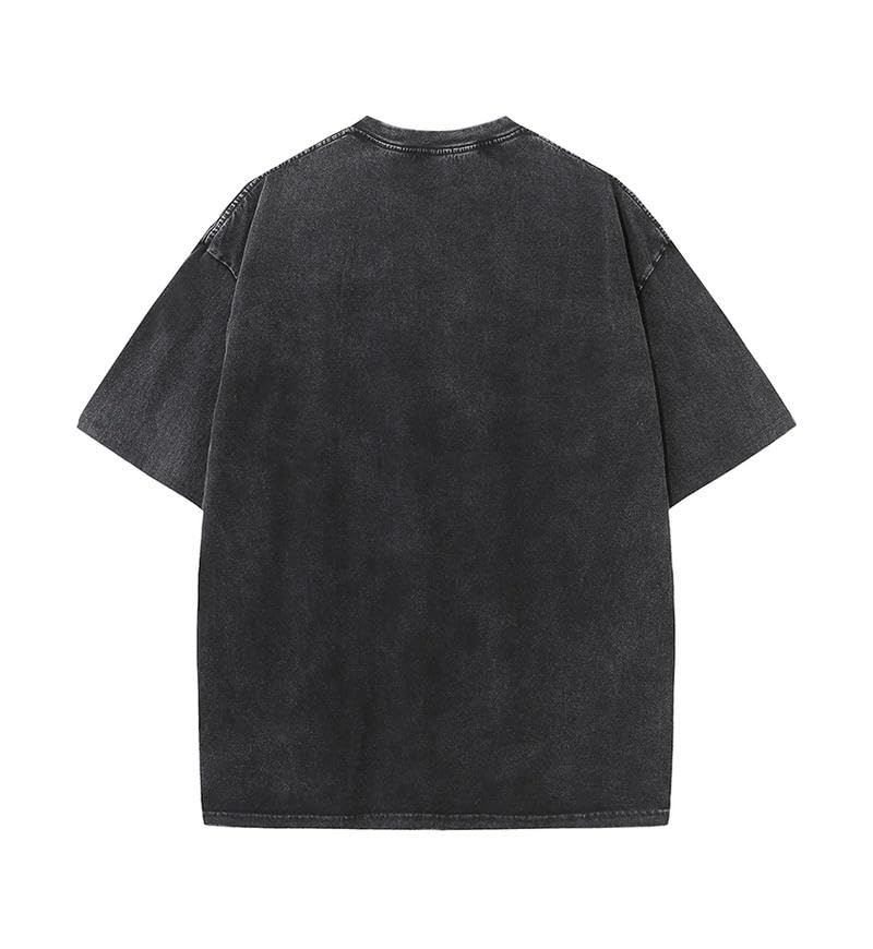 Image of Men's Oversized T-Shirts Cotton Unisex Short Sleeves Casual Loose Wash Solid Basic Tee Tops