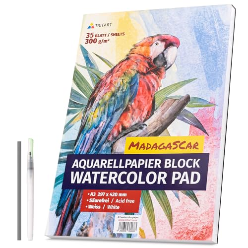 Tritart Aquarellpapier Din A3 300g/m² - Malblock A3 mit 35 Blatt...