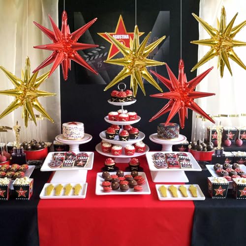 Image of TONIFUL 8 Pcs Explosion Star Balloons Red and Gold Foil Balloon Party Decor | 22 Inch Large Mylar Star Balloon for Adults Birthday New Year Classic Red Gold Wedding Bridal Shower Christmas Party Supplies