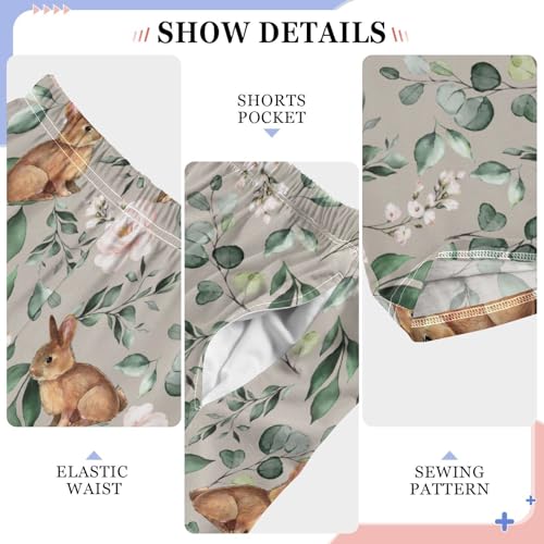 Bunny and Peony Floral Boys Long Pants Soft Trousers Elastic Waist Kids Lounge Bottoms with Pockets S-XL4