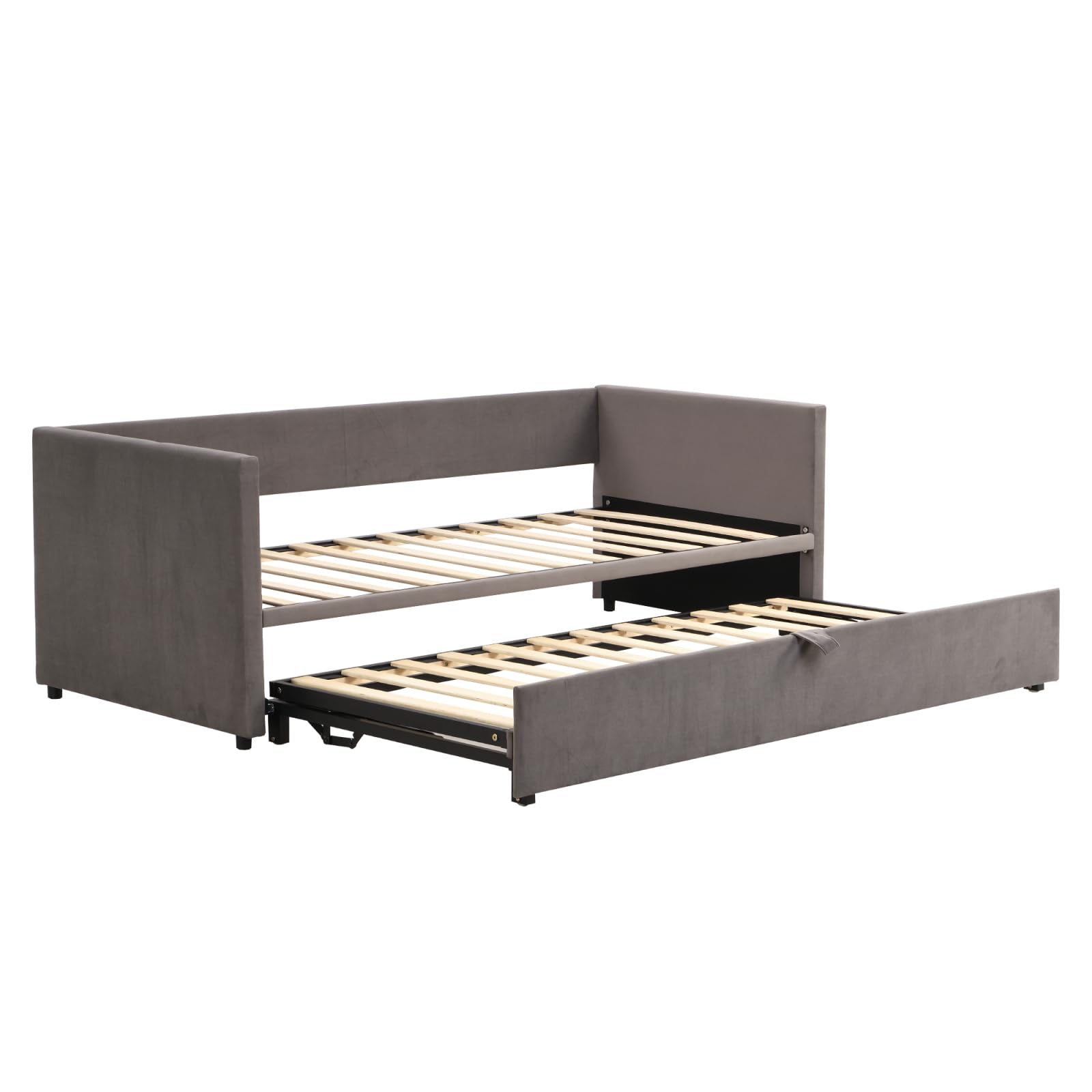 Tagesbett Ausziehbar 90/180x200 cm,Schlafcouch Polsterbett Ausziehbar mit Gästebett,Samtstoff Bett Ausziehbar zum Doppelbett,Schlafsofa für Erwachsene 2 Personen,ohne Matratze,Grau