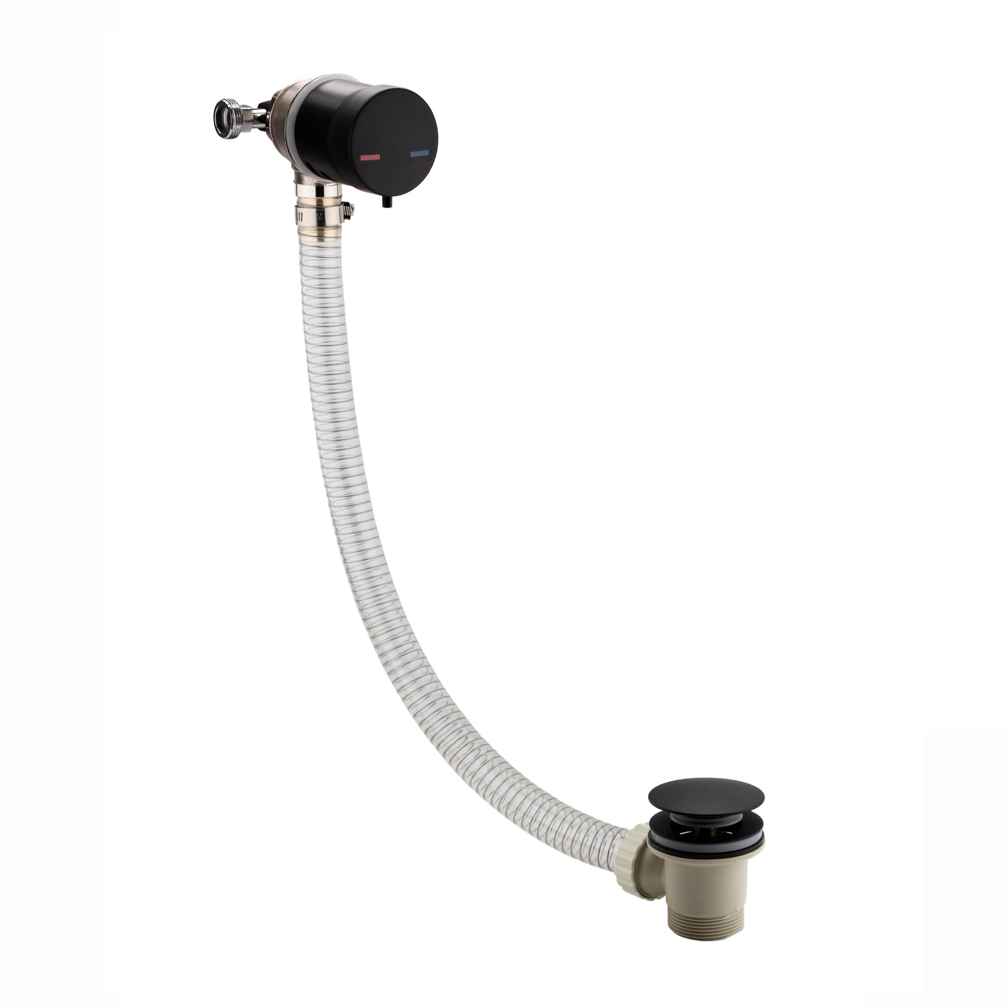 Enki Black W52, Bath Filler Waste And Overflow, Bath Filler Mixer Tap, Temperature Control And Clicker Waste, Click Clack, Matte