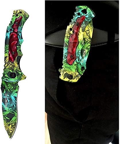 Promithi Camo Edc Pocket Knife Stainless Steel Blade Camping Hunting Survival Outdoor Folding Knife, Camouflage Lock Knife, Collection Knives, 8 Inch, Colorful, With Belt Clip #TOP4