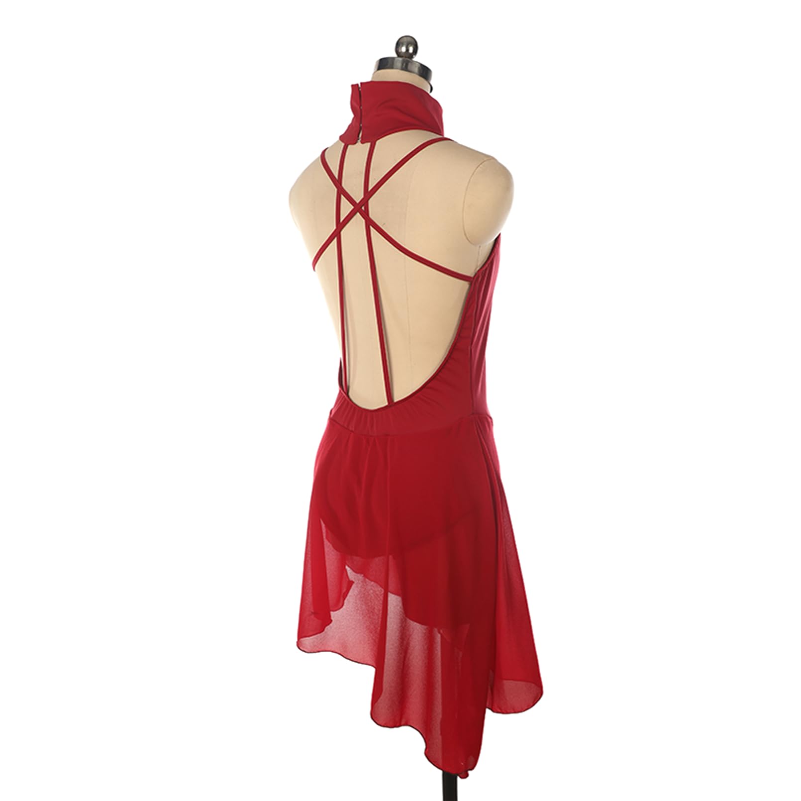 Abito Pattinaggio Artistico Donna, Nero, Rosso, Senza Maniche, Senza Schiena Vestito, Abito da Allenamento for Pattinaggio su Ghiaccio, Body Ginnastica Ritmica