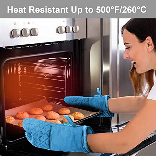 Image of KEGOUU Oven Mitts and Pot Holders 6pcs Set, Kitchen Oven Glove High Heat Resistant 500 Degree Extra Long Oven Mitts and Potholder with Non-Slip Silicone Surface for Cooking (Sky Blue)