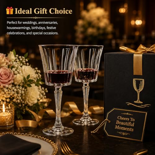Image of bellemax 250ml Premium Long Stem Wine Glasses, Crystal Clear Glass Wine Goblets for Red Wine, White Wine, Champagne, Cocktail, Party, Home, Bar & Restaurant Use (Set of 6)