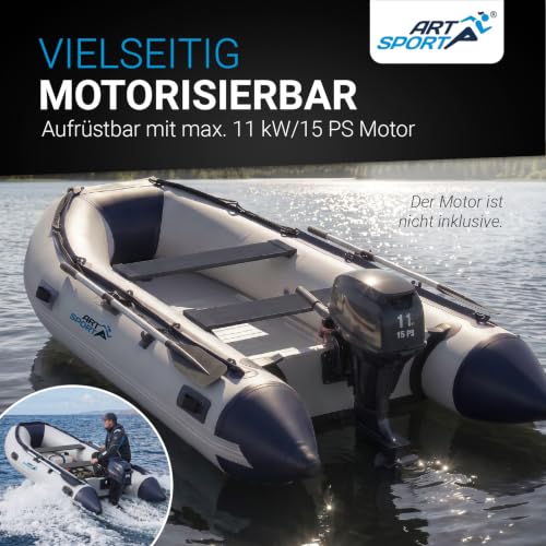 ArtSport Schlauchboot 3,20 m für 4 Personen mit 2 Sitzbänke & Aluboden - Paddelboot mit Paddel, Pumpe, Tasche & Reparaturset - Angelboot aufblasbar – Bild 3