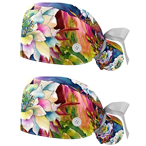 Casquettes de travail respirantes JDEZ anti-transpiration à motif fleur de cactus lot de 2