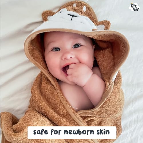 Image of Riff Raff Pretty Fawn Hooded Towel - Premium Cotton Baby Towel with Mitt Set - Ultra Soft Machine Washable Cartoon Hooded Baby Towels - Baby Towels with Hood for Newborn Baby, Infants, Toddlers