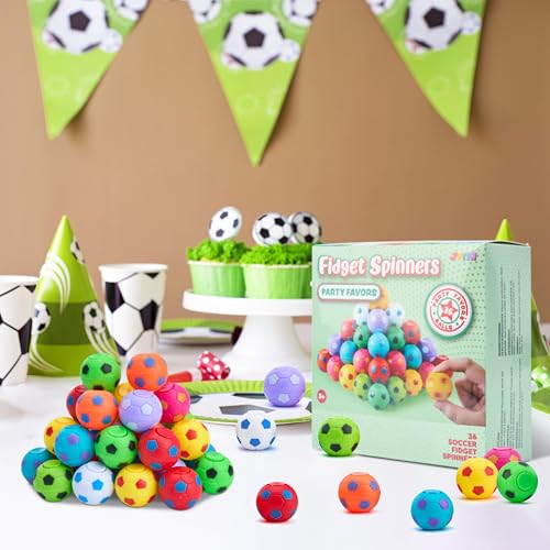Image of JOYIN 36 Pack Soccer Fidget Spinners for Kids, Treasure Box Prizes for Classroom, Goodie Bag Stuffers for Birthday Party, Soccer Party Favors, Fidget Toys Bulk, Stress Balls