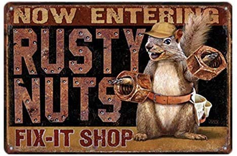 Now Entering Rusty Nuts Fix-It Shop Garage Rules Vintage Metal Signs Tin Plaques Wall Art Poster for Garage Man Cave Beer Cafee Bar Pub Club Home Decoration