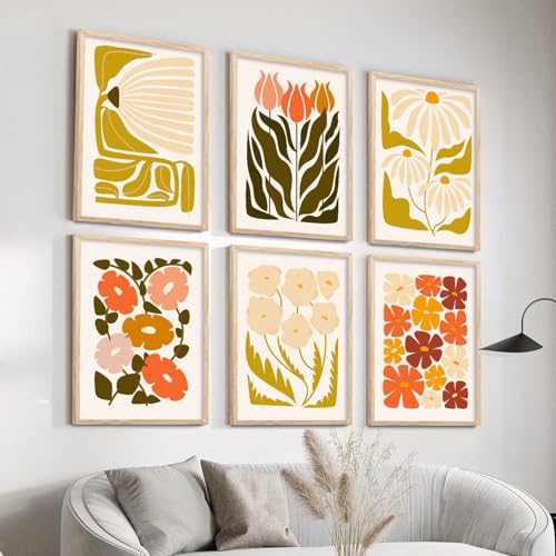 Image of kotart Botanical Painting Wall Art Home Decoration Paintings With Frame For Living Room Bed Room Hotel Wall Decor Digital Reprint Set of 6 (13X17 inch)