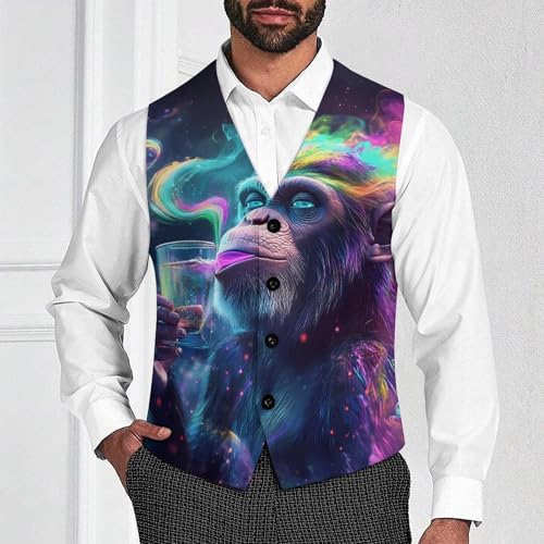 Monkey Is Smoking Trendy Vest Suit for Men V Neck Formal Dress Waistcoat Vests Business Slim Fit4