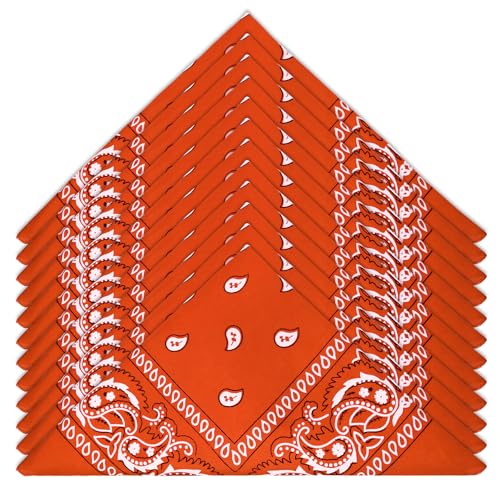 HOMIKLSA Foulard carré,Bandanas pour Hommes et Femmes, Pack de 12 Foulards Paisley, Bandanas Style Cowboy pour Mode et Accessoires Bandana Orange