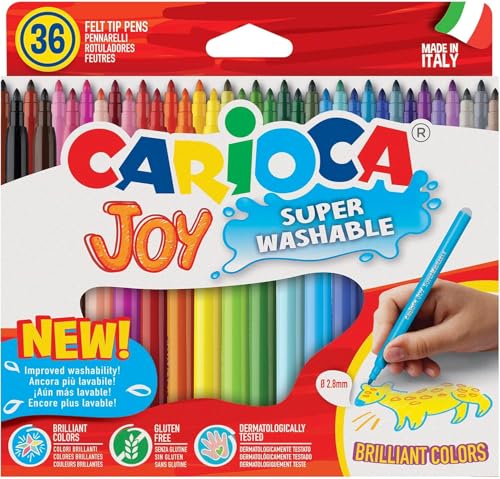 Carioca 40237/B Caja de rotuladores con tinta lavable, punta fina sintética, 36 unidades, multicolor, 36 rotuladores