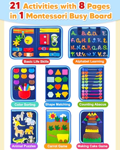 Image of Exorany Busy Board Montessori Toys for Toddler Boy Birthday Gifts, Busy Book Sensory Learning Toys for Toddlers, Toddler Boy Airplane Car Travel Toy Educational Activities