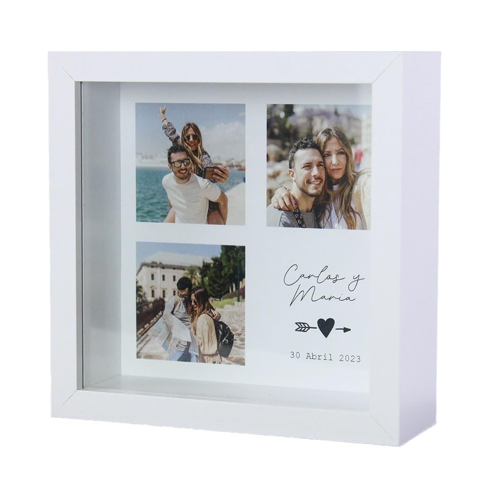 Hucha Personalizada con 3 Fotos Madera Regalo Boda Novio Novia Pareja