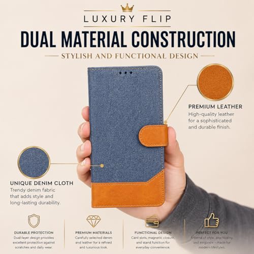Image of Cover for Vivo T5x 5G / Y51 Pro 5G / iQOO Z11x 5G, Wallet Style, Leather Finish, Magnetic Closure, Inbuilt Stand, Card Pocket (Damin-Blue)