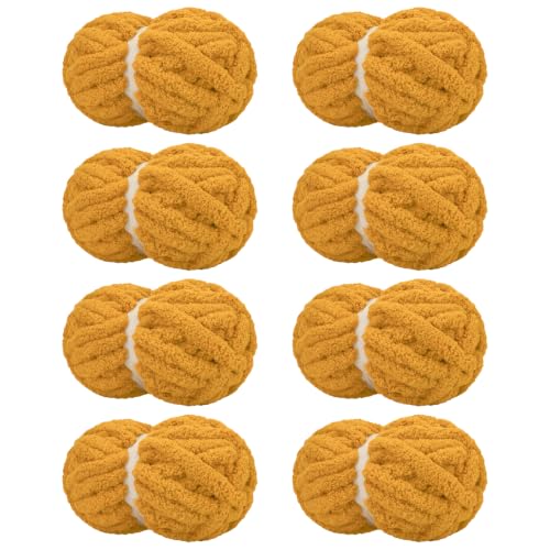 Image of Chunky Yarn for Hand Knitting Soft Jumbo Bulky Fluffy Chenille Yarn for Crocheting Blanket Scarf DIY 8 Pack (Mustard Yellow, 28yds, 8 Ounces Each)