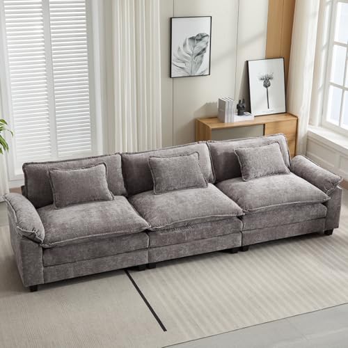 Image of Oprisen 120 inch Modular Sectional Sofa, Comfy Cloud Couch Sectional Sofa, Chenille Sofa Sleeper Deep Seat Sofa with Throw Pillows for Living Room (Light Gray, 120 inch- 3 Seater)