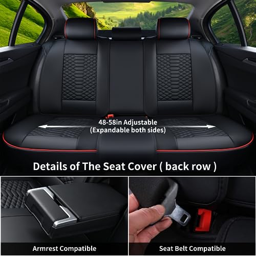 Image of Coverado Seat Covers Full Set, Waterproof Nappa Leather Seat Covers for Cars, 5 Seats Universal Car Seat Protectors, Black Car Seat Covers Car Seat Cushions Fit for Most Cars (Black&Red)