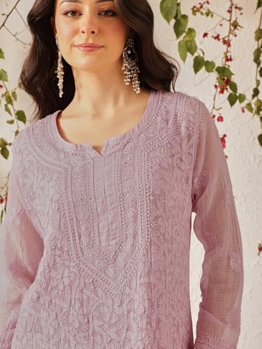 Image of Ada Hand Embroidered Lucknowi Chikankari Kota Kurta for Women A411211