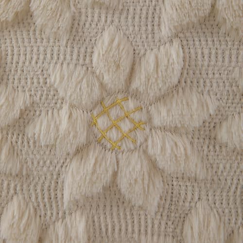 Image of DFXSZ Spring Summer Pillow Covers 16x16 inch Set of 2 Beige Sunflower | Farmhouse Decor Soft Plush Faux Fur Jacquard Throw Pillow Covers|For Spring Holiday Sofa Home Decor