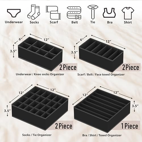 Image of Simple Houseware Closet Underwear Organizer Drawer Divider Assorted 7 Pieces, Black