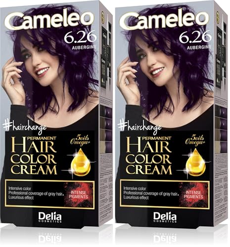 Delia Cameleo Crème colorante permanente avec oméga Plus Aubergine 6,26 (Lot de 2)