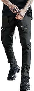 Men's Tracksuit Athletic Pants Male All Season Fit Pant Casual All Solid Color Pocket Trouser Fashion Overalls Beach Pockets Straight Pant 9 10 (Black, XL)