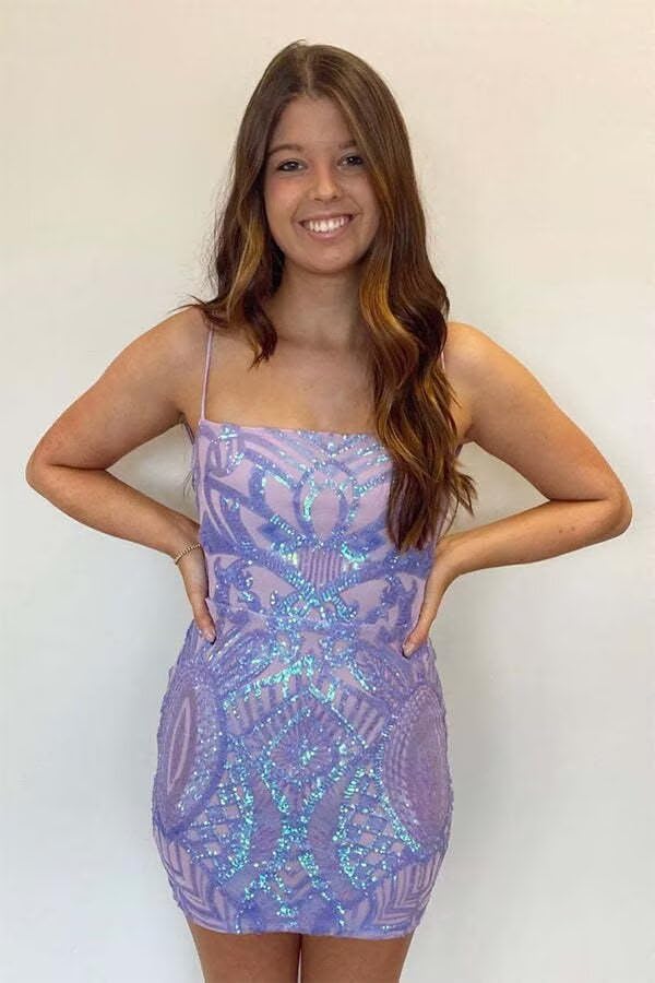 Sparkly Sequin Homecoming Dresses Short for Teens Tight Square Neck Backless Mini Cocktail Party Gowns4