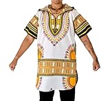 DA'IKI African Long Urban Dashiki Warlock Jacket with Hoody Warrior Shirt Pullover, Medium, Dashiki - Bright Yellow White