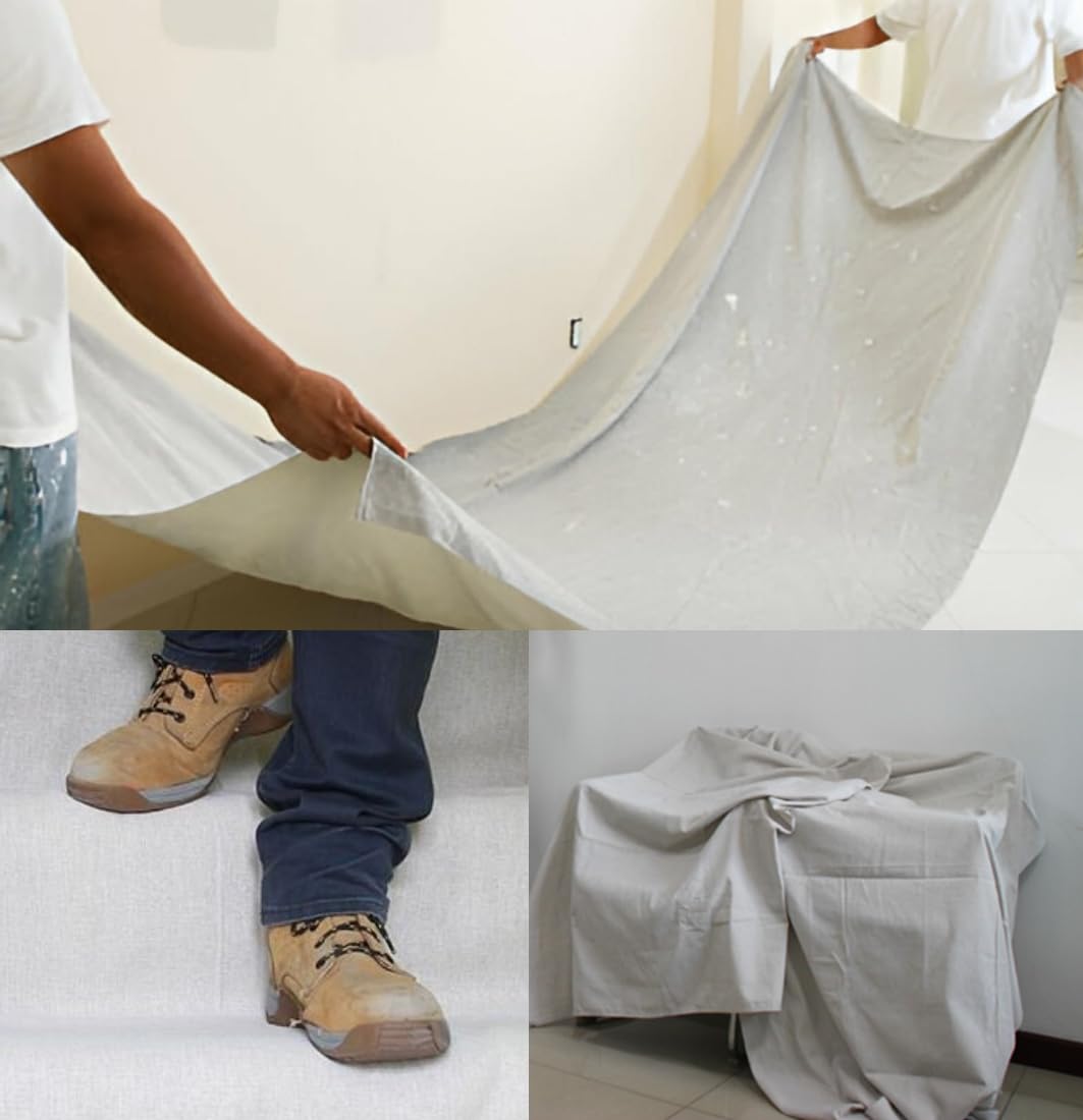 Jms Bridge Beige 3 Pack Cotton Twill Dust Sheets 12Ft X 6Ft (3.65M X 1.82M)Approx – Heavy Duty Drop Cloths For Painting & Decorating – Reusable Furniture & Floor Protection For Diy & Professional Decorators