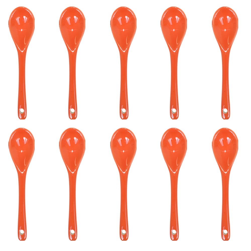 Pirhosigma 10 pcs Orange Porcelain Egg Spoons Ceramic Spoons 4.7 inch Coffee Spoon Dessert Yogurt Tea Milky Tea