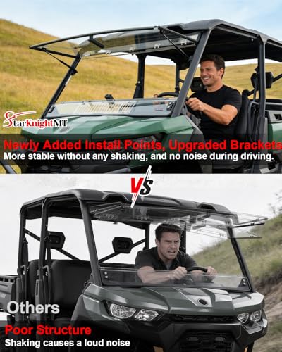Image of StarknightMT 3-in-1 Flip Windshield with Adjustable Slide-Vent for Defender | Compatible with Can-Am Defender 2016-2026, No-Vibration, Scratch-Resistant Polycarbonate, UV-Proof, Full Front Window, Clear