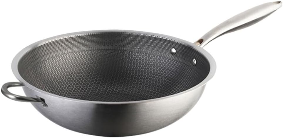 Ciieeo Stainless Steel Honeycomb Grain Wok Ergonomic Handle Non-stick Frying Pan for Versatile Cooking All Stoves Scratch and Abrasion Resistant Kitchenware
