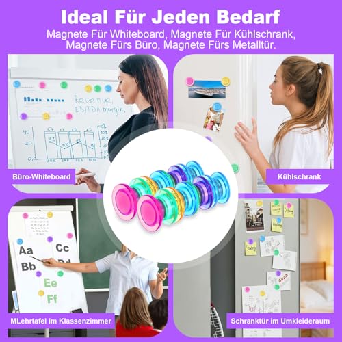 45 Stück runde Magnete, 30 x 8 mm, Starke Bunte Mini-Magnete für Whiteboard, Pinnwand, Kühlschrank, Schultafel, Schranktüren und andere Metalloberflächen