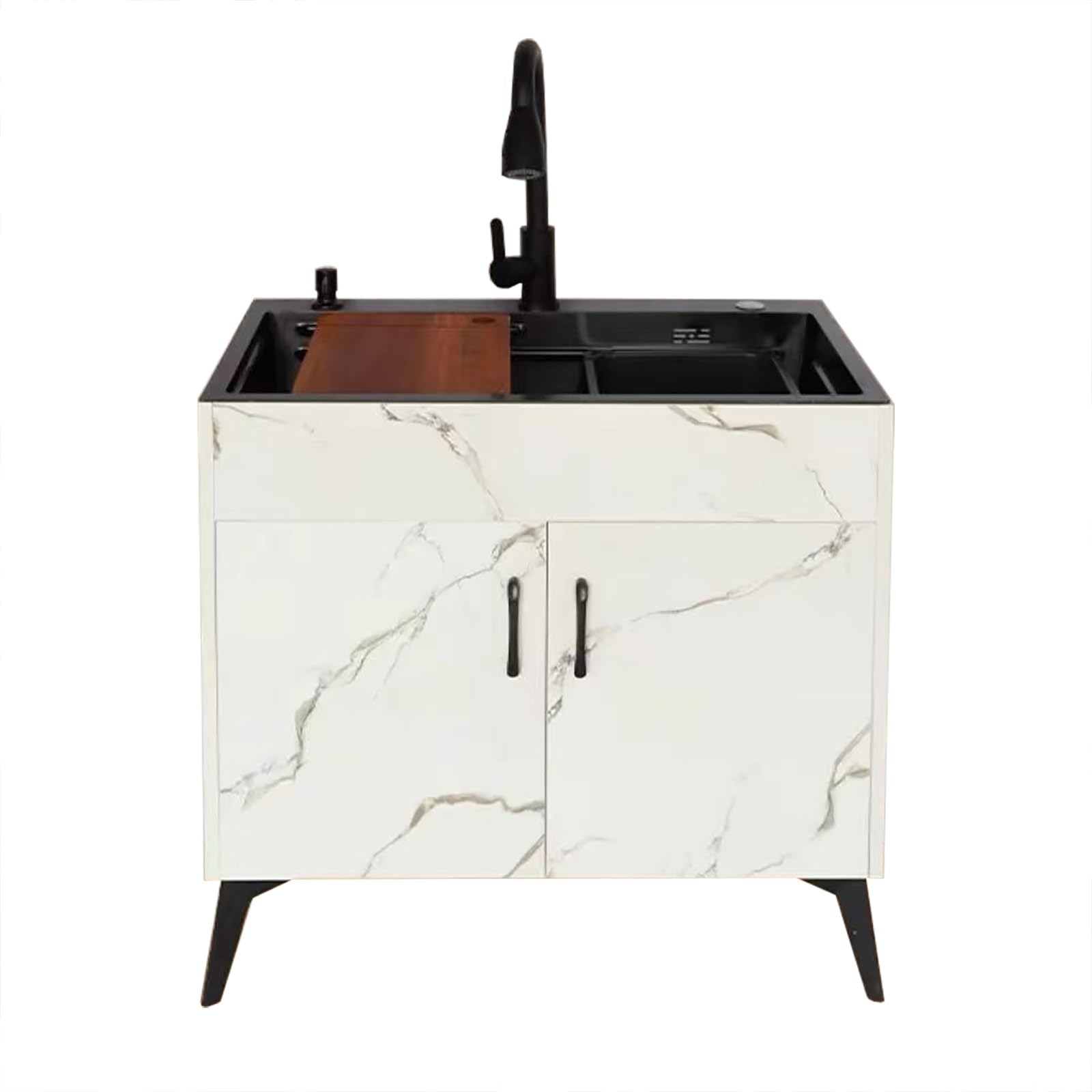 YADZISW Commercial Kitchen Sink Utility with Drainer Unit, Free Standing for Indoor/Outdoor Restaurant, Laundry Room - Pull Faucet Included