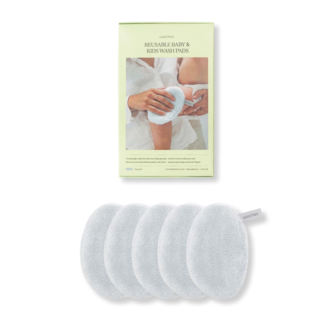 Waschies Baby & Kinder Waschpads – 5er-Set Pastellblau – hergestellt in Deutschland - Eignung bei Windeldermatitis & Neurodermitis - hypoallergene Alternative zu Einweg-Feuchttüchern und Waschlappen
