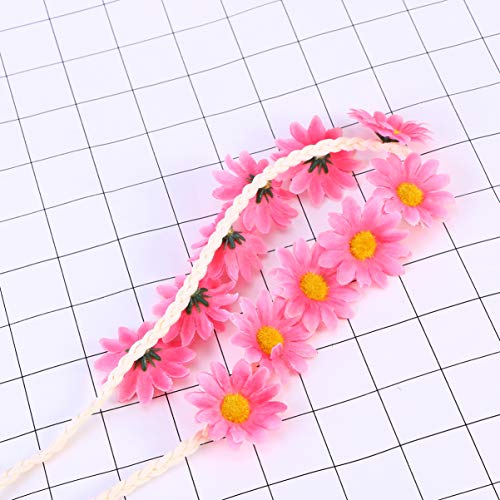 SOLUSTRE Daisy Flower Headband Boho Sunflower Crown Hair Wreath Floral Garland Crown Boho Headpiece Bridal Hair Band (Pink) - Image 3