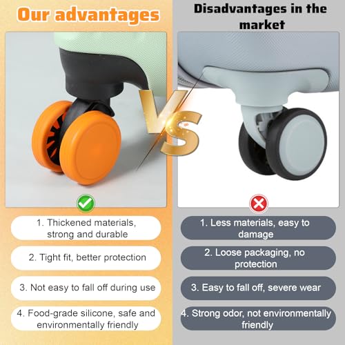 8PCS Luggage Wheel Cover,Silicone Luggage Wheel Protector Covers,Reusable Inner Diameter 1.57 In Suitcase Wheels Covers, Essential Travel Accessories, Orange4
