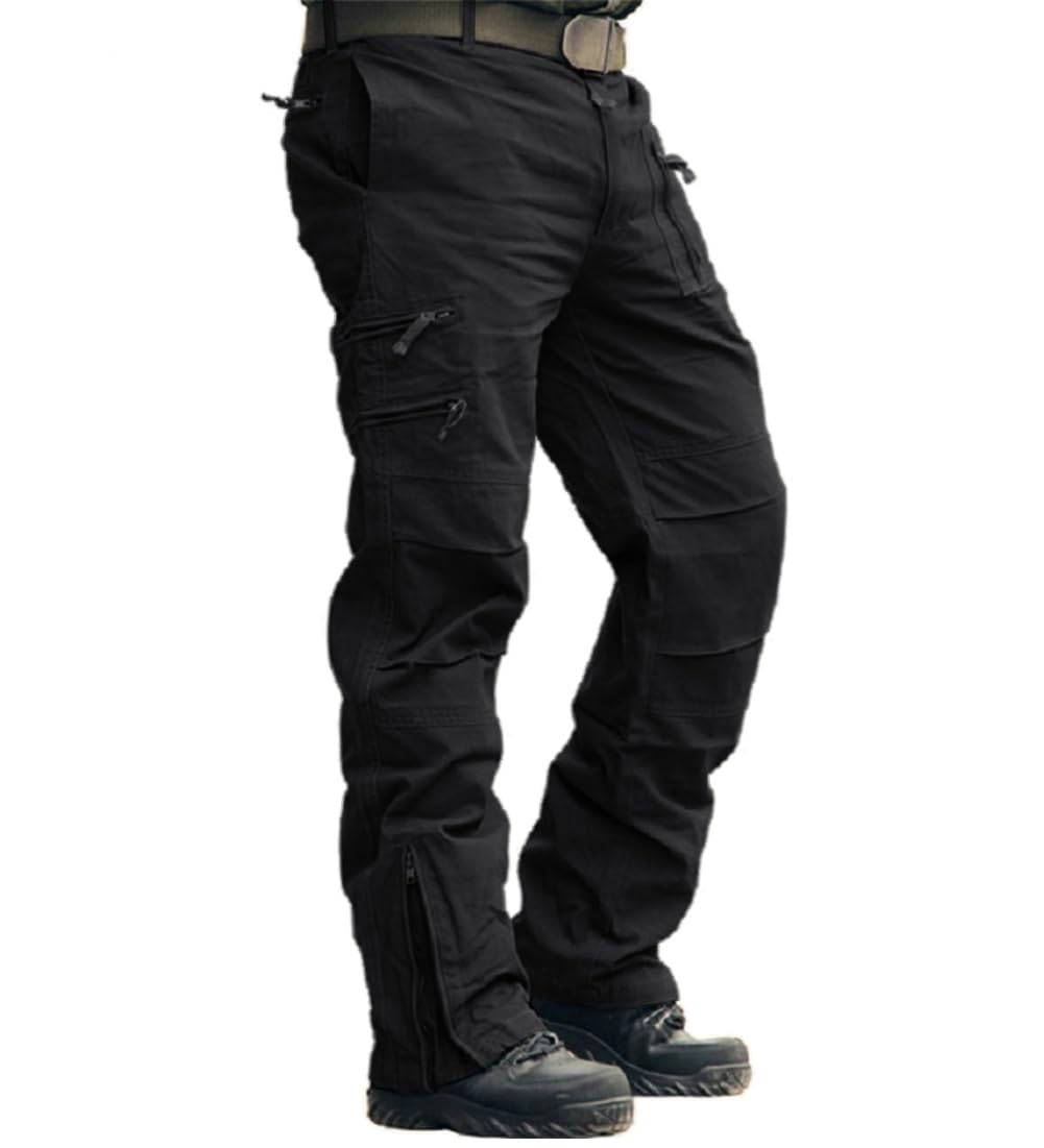 CRYSULLY Mens Tactical Cargo Pants Ripstop Cotton Military Hiking Work