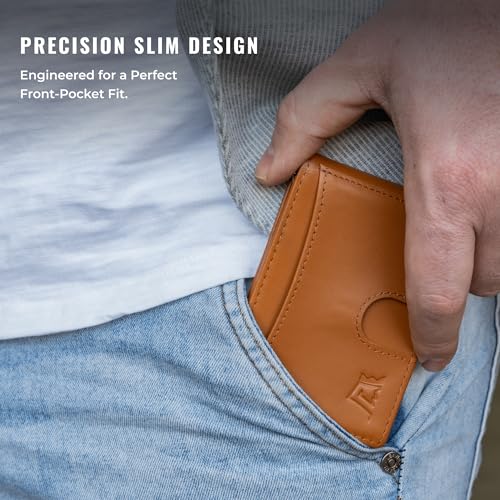 Image of Kings Loot Money Clip Slim Minimalist Wallet for Men - RFID Blocking Leather Design with Money Clip - Front Pocket Bifold Holds 12 Cards - Stylish & Compact Wallets (Cognac)