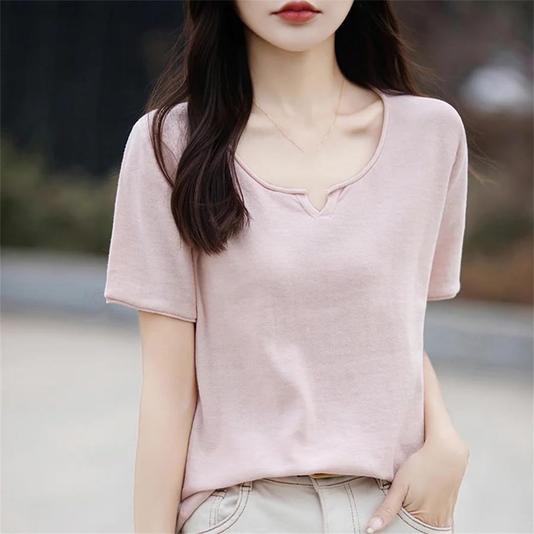 Maglietta estiva da donna a maniche corte in cotone tinta unita casual pullover sottili magliette alla moda top femminili