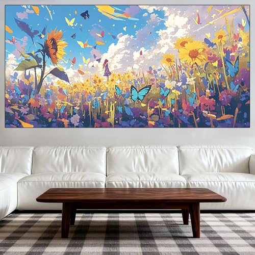 Diamond Painting Kit Completo, Diamond Painting Adultos Grande Tamaño 100x200cm, DIY Mariposa Pintura de Diamantes, Cuadros con Diamantes Punto de Cruz de Mosaico, Decoración Salón (Girasol) QL-685