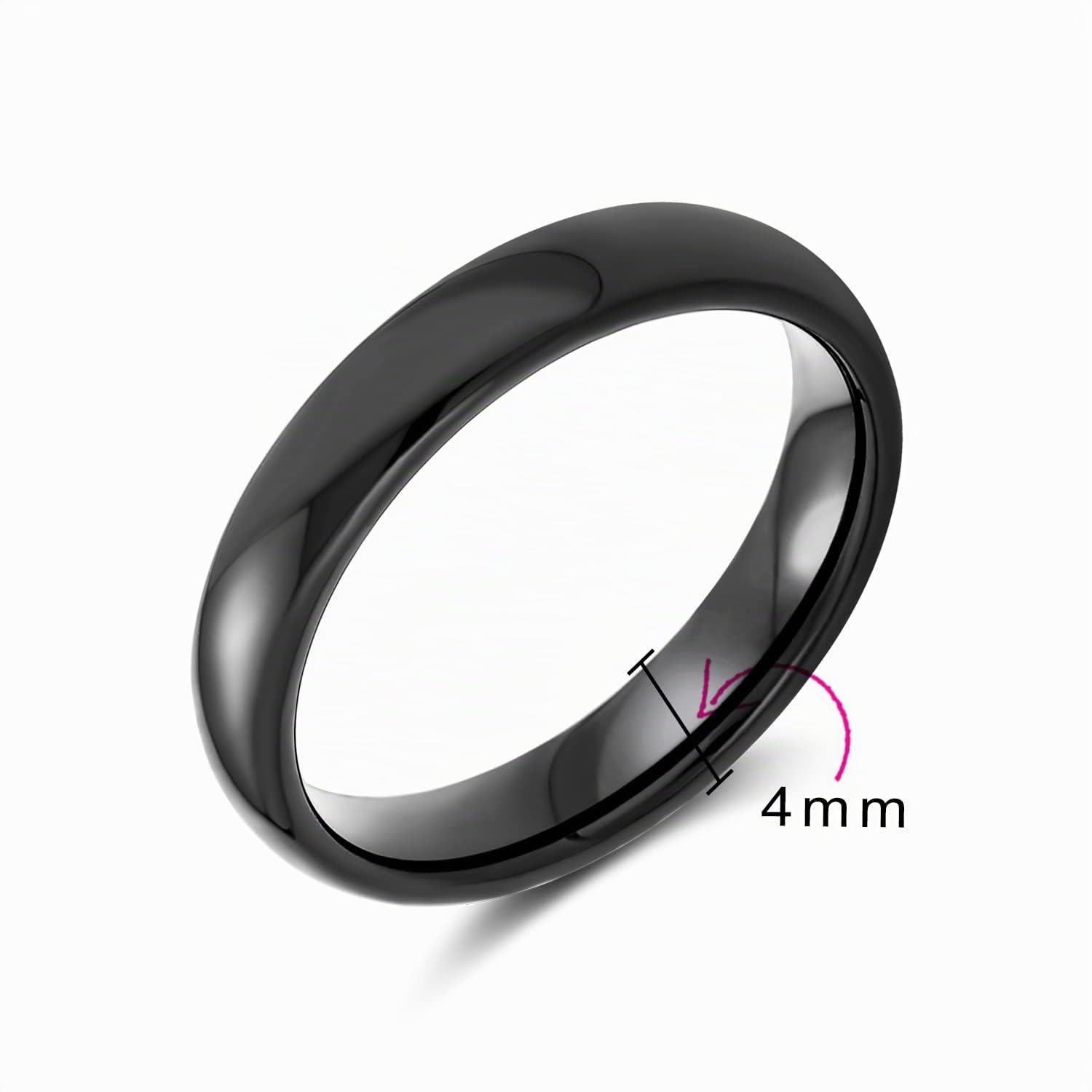 Bling Jewelry Anillo de boda de titanio para parejas diseño simple y liso cúpula negra para hombre y mujer ajuste cómodo 4MM