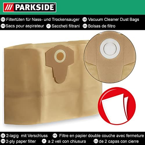Vacuum Cleaner Bags Set of 5 for Parkside Lidl Wet Dry Vacuum Cleaner PNTS 1400, 1500 A1, B1, B2, B3, C1, C3, D1, E2, All Models