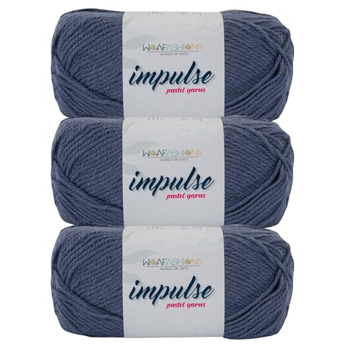 Image of WOAFashions Impulse Hand Knitting & Crochet Yarn, Premium Acrylic, 4 : Medium (Anchor Grey) (3x100gms / 3.5oz / 200mtr / 218yds)